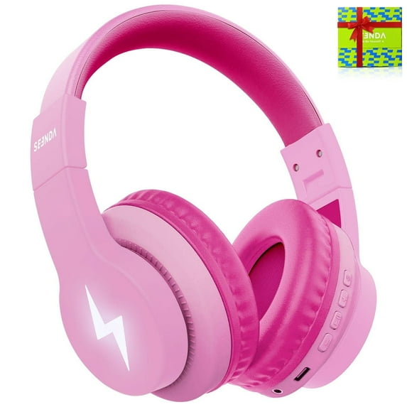 Seenda Child's Built-in Microphone Bluetooth Over-Ear Headphones, Pink & Wine
