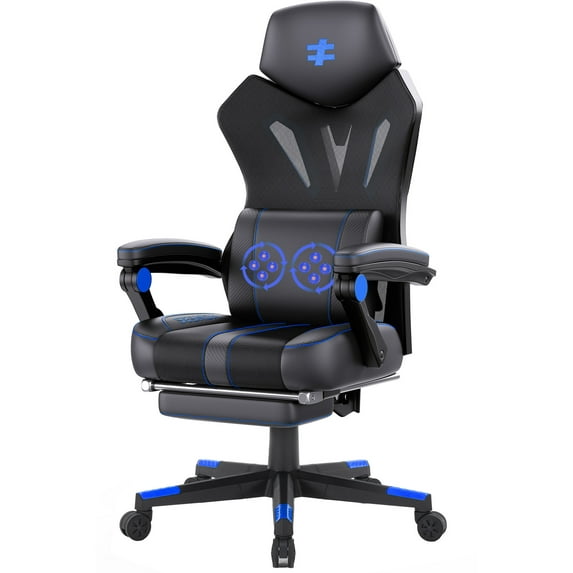 Seenda Massage Gaming Chair, Computer Chair with Mesh Back, Ergonomic Office Desk Chair with Footrest, Reclining Video Game Chair with Adjustable Headrest and Lumbar Support for Gaming and Office