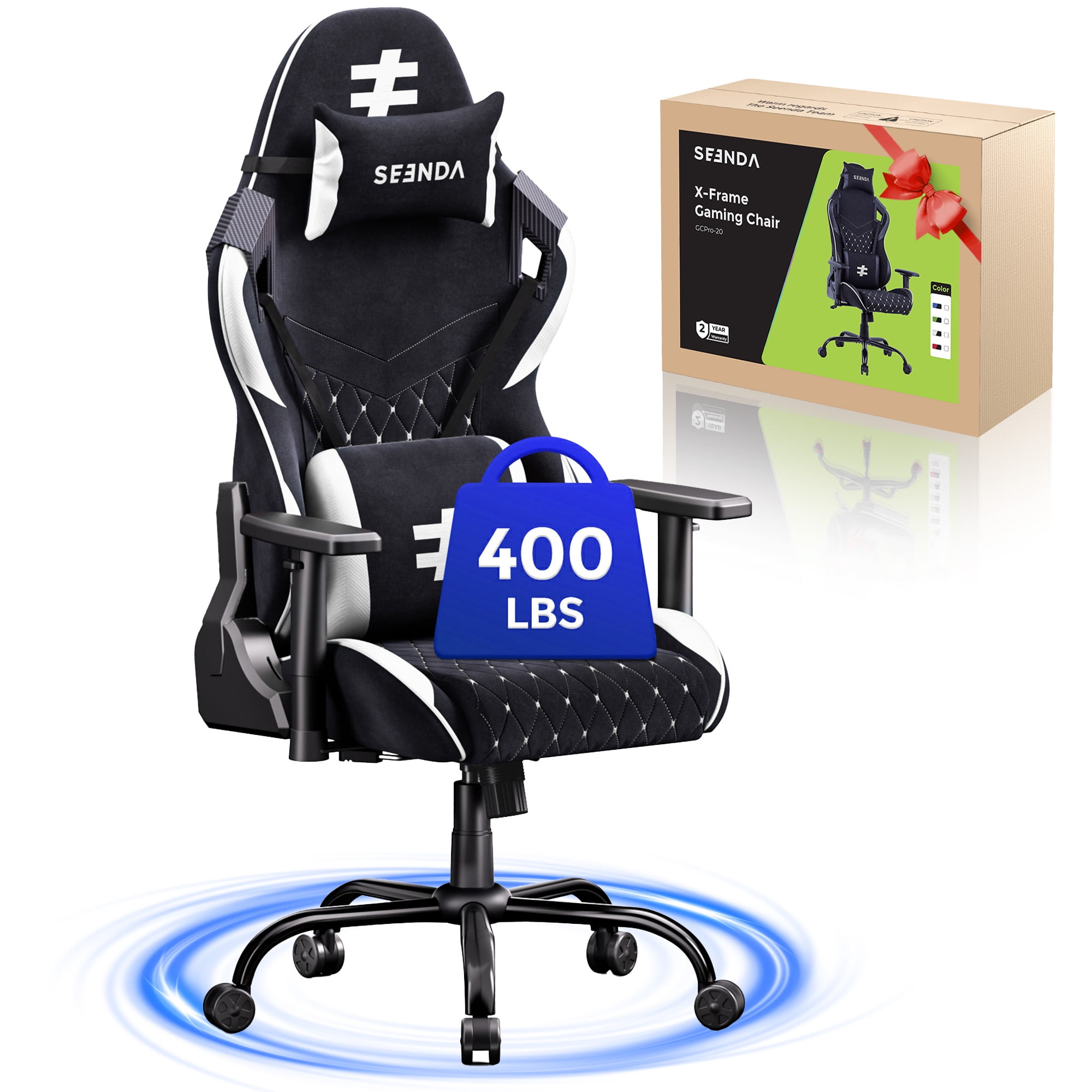 Gaming Chairs for Adults, Computer Chair with Ergonomic High Back, Big and Tall Gamer Chairs with Lumbar Support, 360° Swivel Height Adjustable Video Game Chair, White