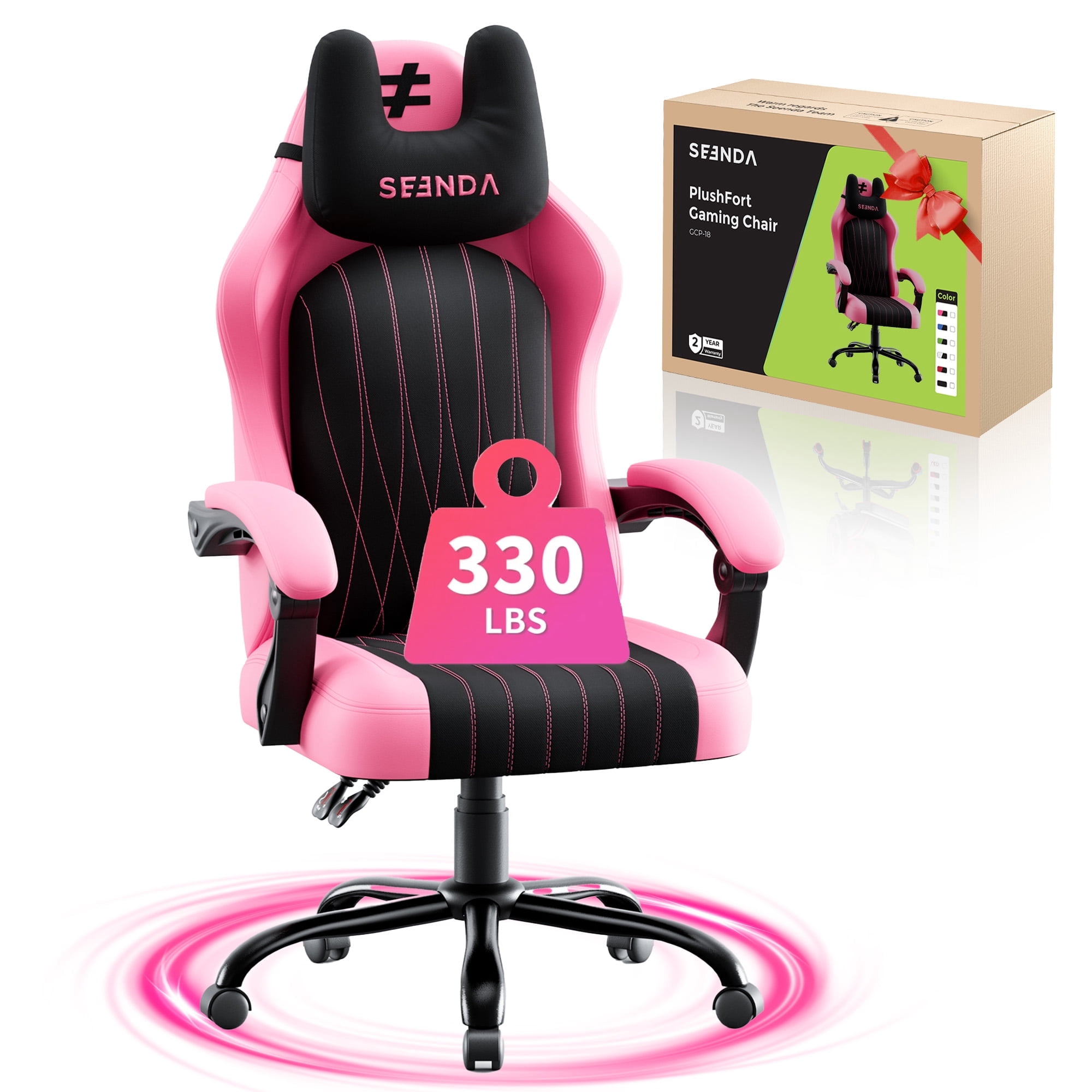 Seenda Gaming Chair, Fabric Comfy Video Gaming Chair, High Back Computer Chair, Adjustable Swivel Office Desk Chair with Headrest and Lumbar Support