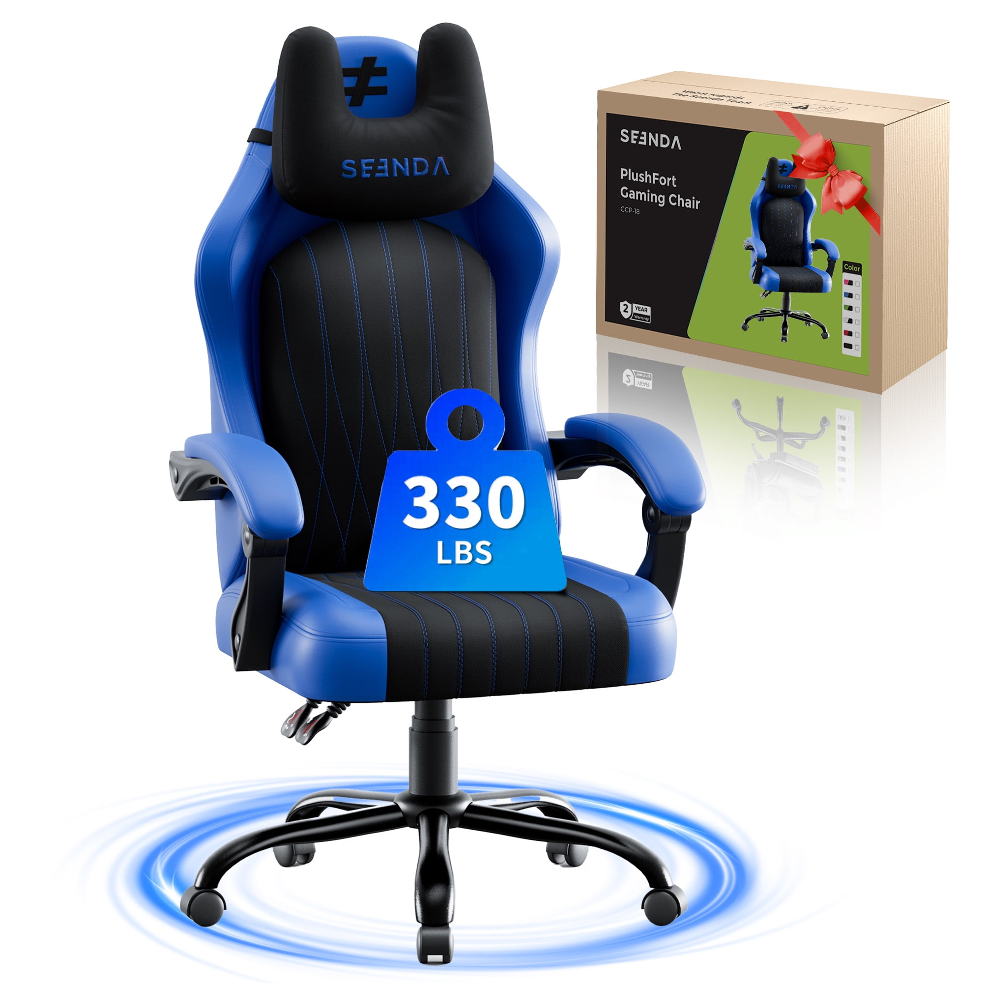 Seenda Gaming Chair, Fabric Comfy Video Gaming Chair, High Back Computer Chair, Adjustable Swivel Office Desk Chair with Headrest and Lumbar Support