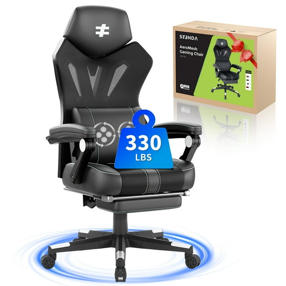 Seenda Massage Gaming Chair, Mesh Office Chair, Ergonomic Home Computer Desk Chairs with High Back and Footrest, 90-135° Tilt Lock Big and Tall Video Gaming Chair for Adults and Kids
