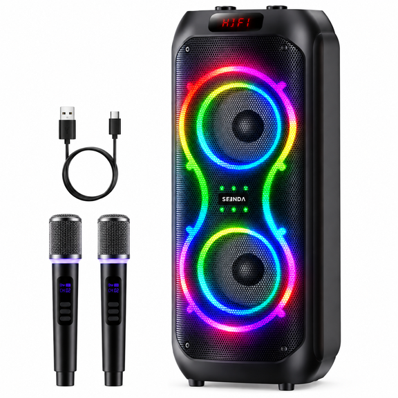 Seenda Karaoke Machine for Adults, Portable Karaoke Speaker, 50W Bluetooth Party Speaker, Dual 8-Inch, 2 Mics