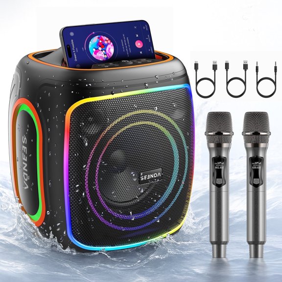 JYX 500W Bluetooth Karaoke Machine with 2 Mics, Portable PA System with ...