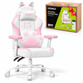 thumbnail image 1 of Seenda Pink Gaming Chair with Cat Ears, Ergonomic Gaming Computer Desk Chair with Cat Paw Lumbar Support, Cute PU Leather Game Chair for Girls Adults, 1 of 11