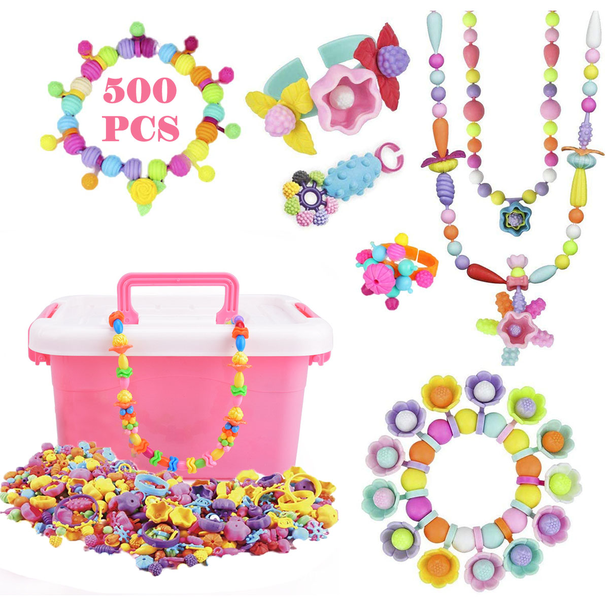 Seenda Pop Beads,500 Pcs Snap Beads for Kids Crafts DIY Jewelry Making Kit  to Bracelets Necklace Hairband and Rings Toy for Age 3 4 5 6 7 8 Year Old  Girls Toys 
