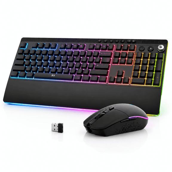 Seenda Wireless Gaming Keyboard and Mouse Combo, RGB Backlit Full Size Keyboard with Wrist Rest, 7200 DPI Rechargeable Mouse