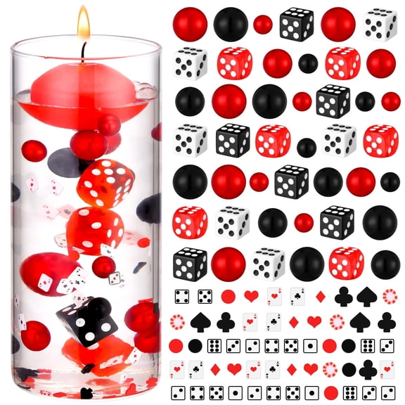 Seenelling 660 Pcs Casino Theme Vase Fillers for Centerpieces Include Dice Pearls Mini Playing Cards Casino Party Decorations Las Vegas Night Table Floating Dice for Wedding Birthday Events A101