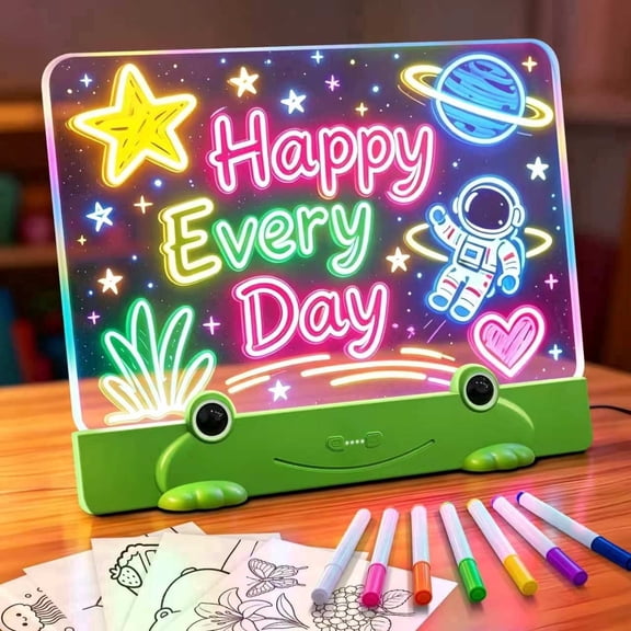 Seenlast Led Drawing Board for Kids with 8 Light Effects, 16" Rechargeable Wireless Dry Erase Glow Note Doodle Pad,Birthday Gifts For Boys And GirlsGreen Frog