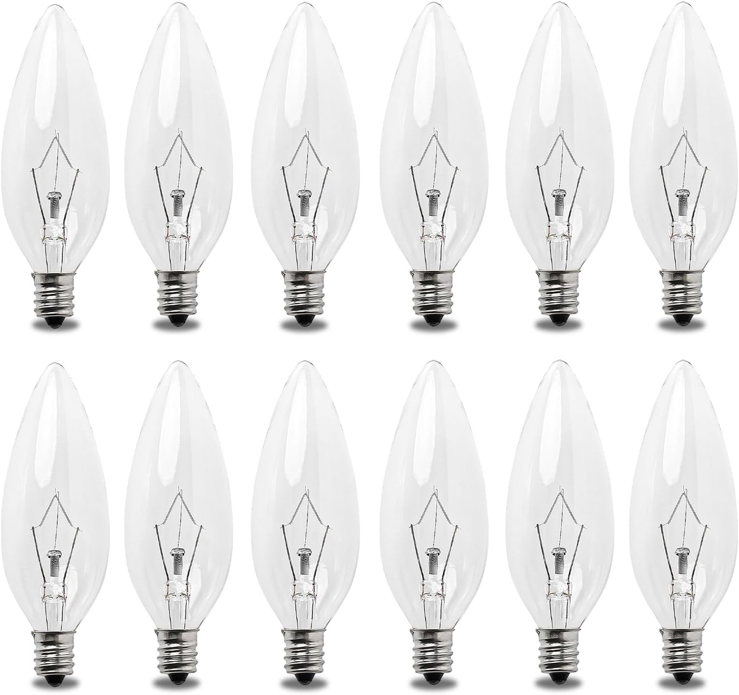 Seentech 12 Pack 60W 120V E12 Base B10 CTC Incandescent Light Bulbs, Transparent Candle Light Bulbs Perfect for Chandeliers, Ceiling Fan Lights, Pendants, Fireplace, Dimmable, Warm White 2700K