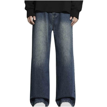 Seeotter Baggy Jeans Men Relaxed Fit Straight Wide Leg Long Denim Pants Casual Work Hip Hop Jeans Trousers