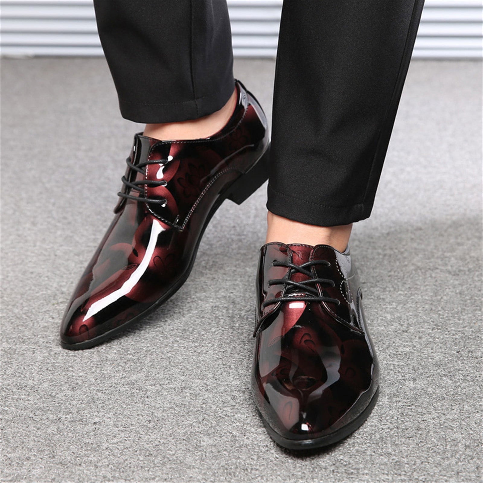 Men Pointed Toe Floral Patent Leather. Seeotter Men Fashion Dress Business Shoe Pointed Toe Floral  main image 2