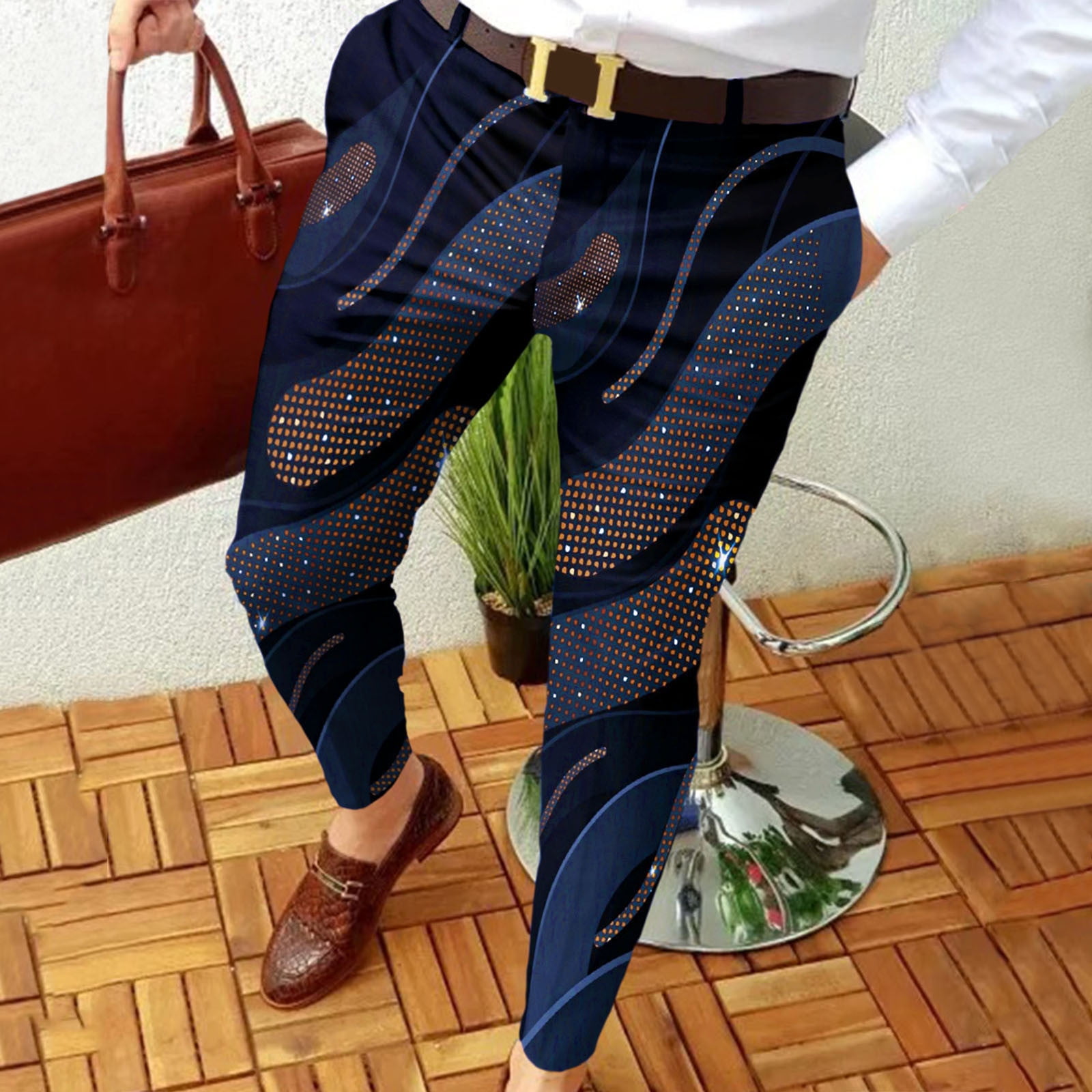 Seeotter Men's Fashion Stretch Dress Pants Slim Fit Plaid Skinny Long ...
