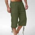thumbnail image 1 of Seeotter Men's Linen Cotton Capris Cropped Shorts 3/4 Below Knee Relaxed Fit Drawstring Sweat Shorts Summer Beach Yoga Shorts, 1 of 6