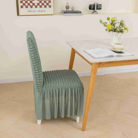 Seersucker Chair Covers for Dining Chairs,Stretchable Universal Dining Room Chair Slipcovers Washable Removable Elastic Chair Covers for Home,Kitchen,Wedding, Party,Banquet,Protector with Lace Trim