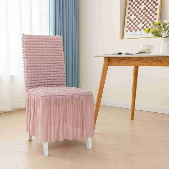 Seersucker Chair Covers for Dining Chairs,Stretchable Universal Dining Room Chair Slipcovers Washable Removable Elastic Chair Covers for Home,Kitchen,Wedding, Party,Banquet,Protector with Lace Trim