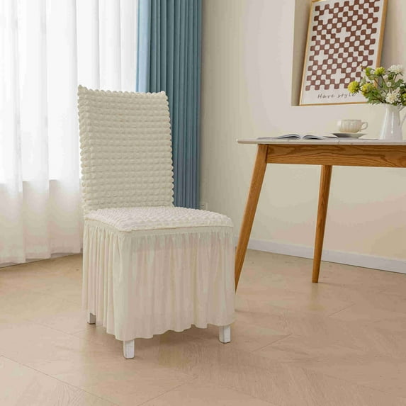 Seersucker Chair Covers for Dining Chairs,Stretchable Universal Dining Room Chair Slipcovers Washable Removable Elastic Chair Covers for Home,Kitchen,Wedding, Party,Banquet,Protector with Lace Trim