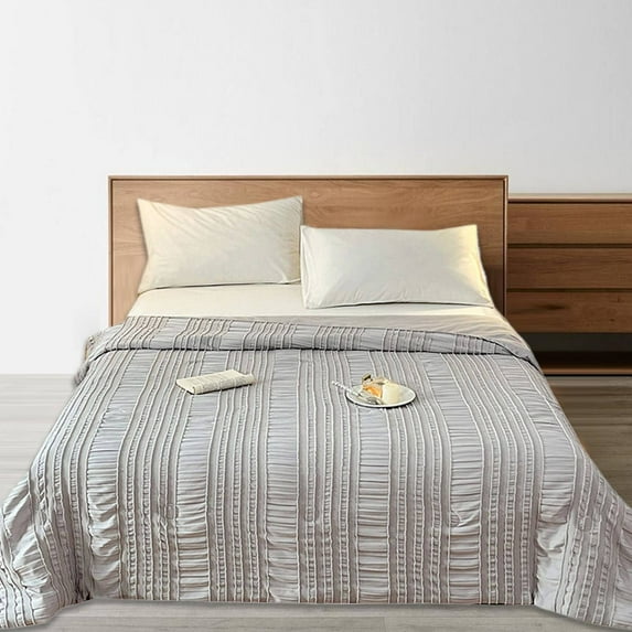 Cozy Seersucker Comforter Size 0.4 Reversible Lightweight Blanket Breathable Smooth Summer Bedding Quilt For Hot Sleepers Night BlanketCloth, Grey A