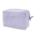 thumbnail image 1 of Seersucker Cosmetic Bag for Women, Large Purple Travel Toiletry Bag with Stripe, Makeup Organizer Pouch for Purse, Aesthetic Storage for Cosmetics and Skincare, Girls Handbag Accessory, 1 of 6