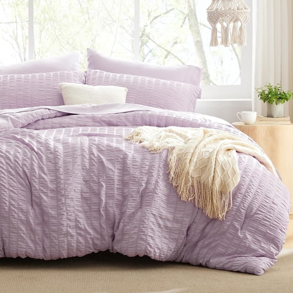 Seersucker Lavender Full 7-Piece Comforter Set with Flat Sheet Fitted Sheet Pillowcases and Shams