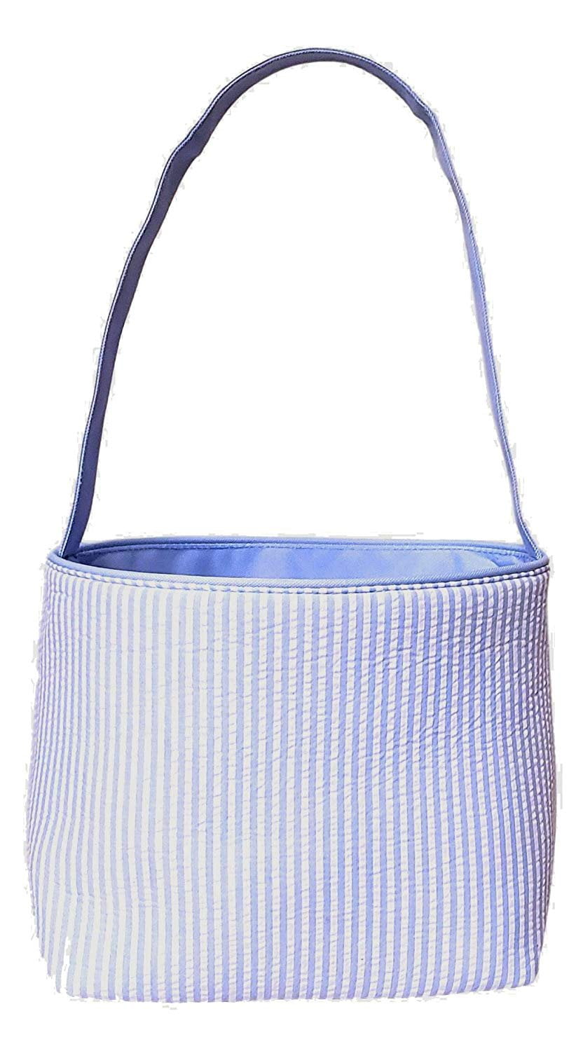 Seersucker Medium Fabric Easter Basket Bucket Tote Bag Blue - No Embroidery