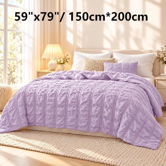Seersucker Quilt Blanket, Soft Lightweight Textured Bedspread For Bedroom, 59"x79"/ 150cm*200cm