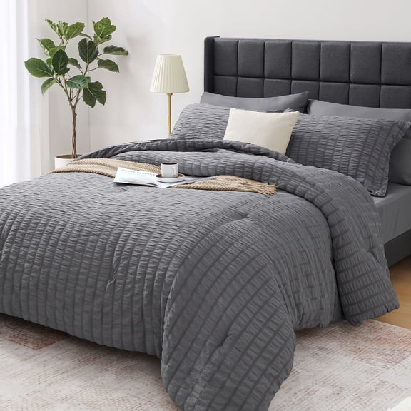 Vccoem 7 Piece Queen Comforter Set, Bed in a Bag with Sheets, Pillowcases & Shams, All Season Soft Bedding, Cozy and Lightweight, Machine Washable, Gray