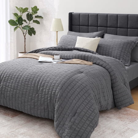Vccoem 7 Piece Queen Comforter Set, Bed in a Bag with Sheets, Pillowcases & Shams, All Season Soft Bedding, Cozy and Lightweight, Machine Washable, Gray
