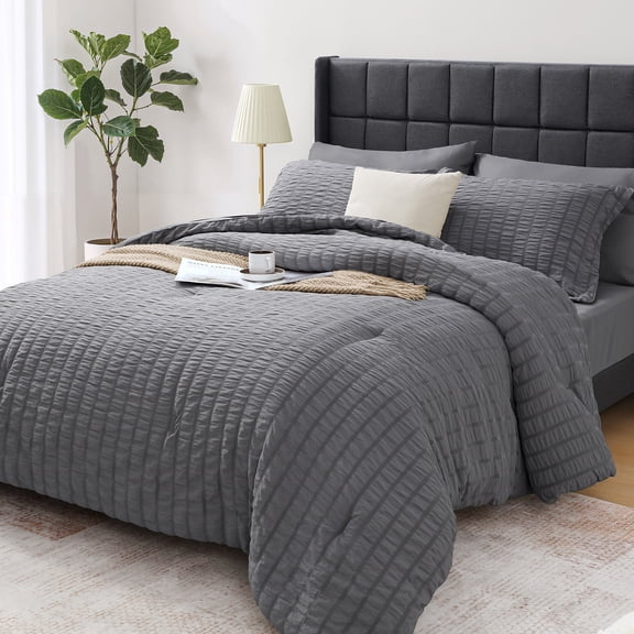 Vccoem 7 Piece Queen Comforter Set, Bed in a Bag with Sheets, Pillowcases & Shams, All Season Soft Bedding, Cozy and Lightweight, Machine Washable, Gray