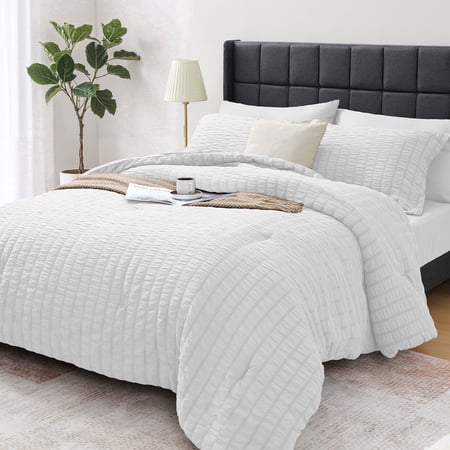 Vccoem 5 Piece Twin Comforter Set, Bed in a Bag with Sheets, Pillowcases & Shams, All Season Soft Bedding, Cozy and Lightweight, Machine Washable, White