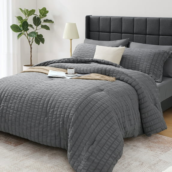 Vccoem 5 Piece Twin Comforter Set, Bed in a Bag with Sheets, Pillowcases & Shams, All Season Soft Bedding, Cozy and Lightweight, Machine Washable, Gray