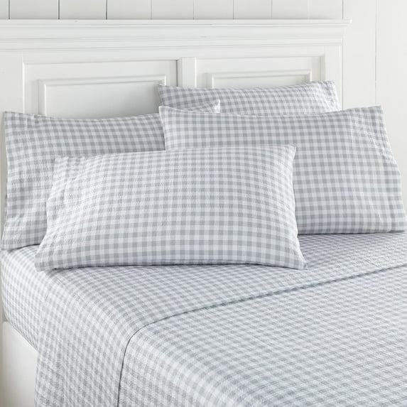 Seersucker Sheet Set, King, Gingham Gray