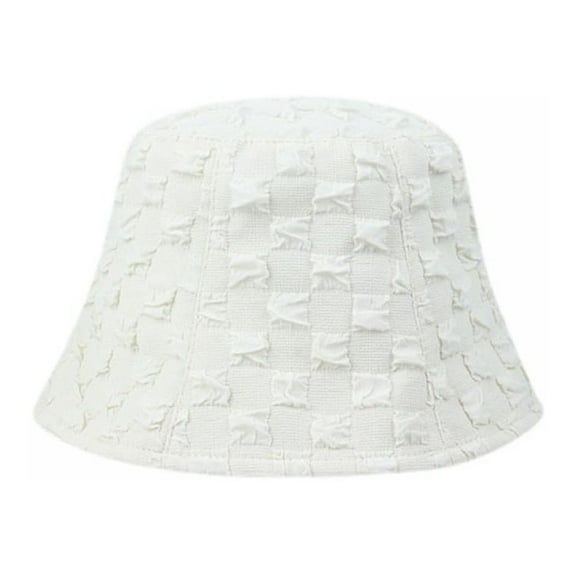 Seersucker Shirred Bucket Hat Spring Summer Sun Visor Hat Casual Plaid Travel Cap