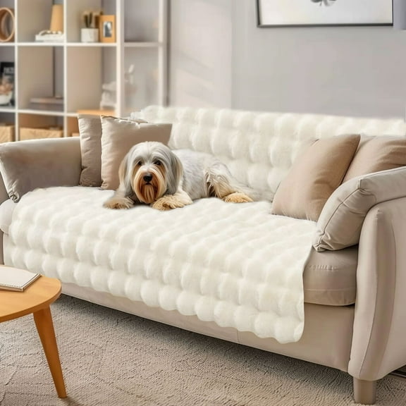 Debonair Thick Rabbit Plush Sofa Cover 1 2 3 Seater Universal Non-Slip Corner Sofa Cover L Shape Super Soft Faux Fur Sofa Slipcovers for Living Room(White, 28"x28" Armrest Cover)