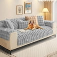 thumbnail image 1 of Debonair Thick Rabbit Plush Sofa Cover 1 2 3 Seater Universal Non-Slip Corner Sofa Cover L Shape Super Soft Faux Fur Sofa Slipcovers for Living Room(Light Grey, 27"x59" Sofa Cover), 1 of 8