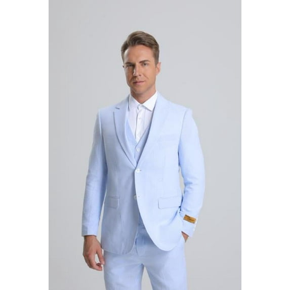 Seersucker Suit - Summer Suit - Cotton Suit - Light Blue