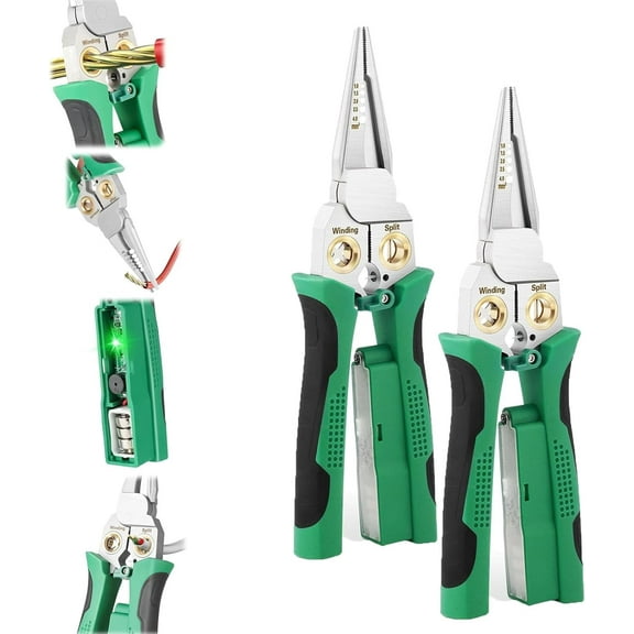Seese 8 in 1 Wire Stripper, 2025 New 8 In 1 Wire Stripper with Voltage Tester, for Wire Cutting Stripping Crimping Repair Tool for Electricians and DIY Enthusiasts (Green, 2 Pieces)