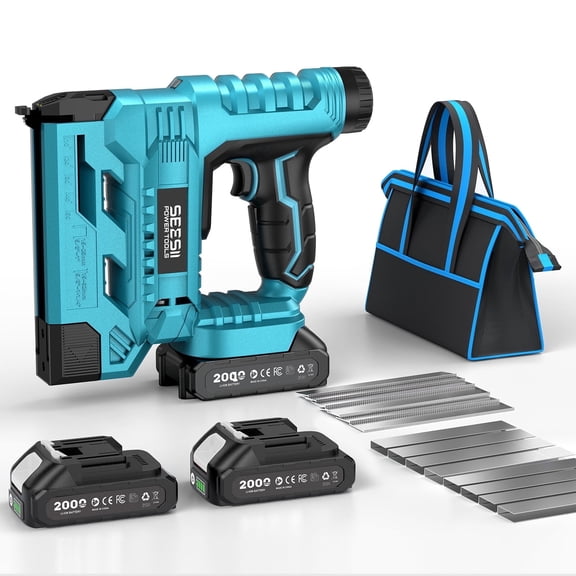 Seesii 18GA Cordless Brad Nailer, 2-in-1 Electric Combo Kit with 2 Batteries, 1000 Nails/Staples for Upholstery, Carpentry, and Woodworking