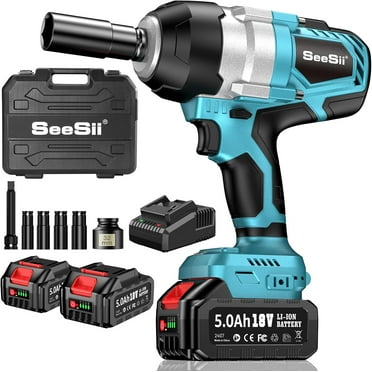 Seesii 1300NM High Torque 1/2 Impact Wrench, 960Ft-lbs Brushless Impact Gun Kit with Friction Ring, 2x 5.0Ah Rechargeable Battery, Cordless Impact Wrench for Truck, Heavy-duty Project, WH810