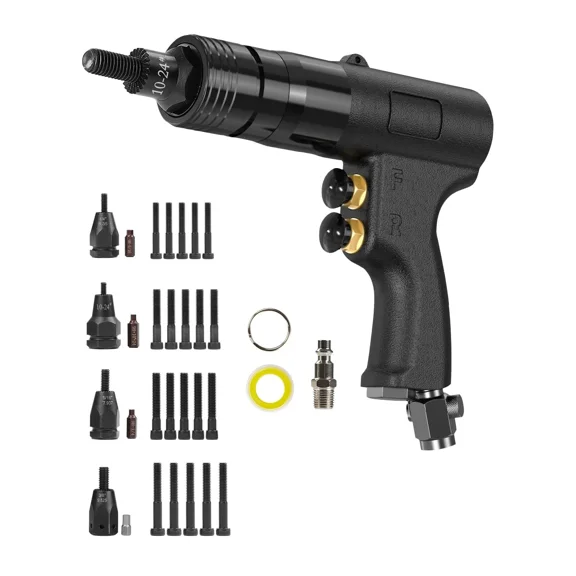 4-in-1 Pneumatic Rivet Nut Gun Set (10-24 & 1/4 & 5/16 & 3/8) Air Nut Insert Installation Tool Assembly Automatic Nutsert Gun