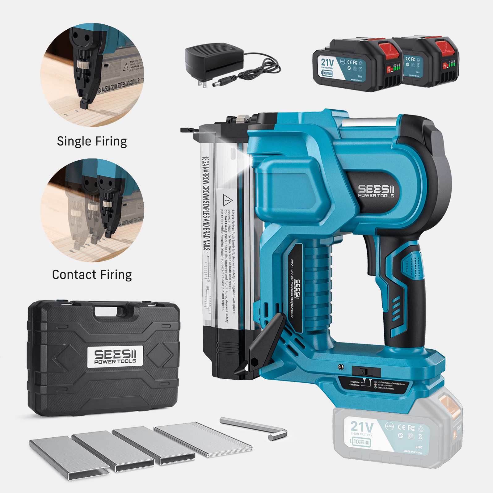 Seesii Electric Cordless 18 Gauge Brad Nailer Brushless Battery Powered Nail Gun with 2 Pack 4000mAh Battery & Charger, for Molding and Crown Work