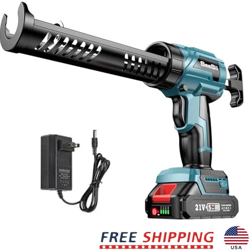Seesii Cordless Electric Caulking Gun 10oz Dripless for sealant caulking W/ LED