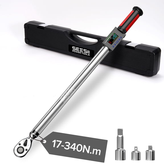 Seesii Digital Torque Wrench 1/2" Drive(12.5-250.8ft-lbs/17-340N.m), 2% Torque Accuracy Electric Torque Wrench with Buzzer LED Flash for Car Care Auto, Vehicle