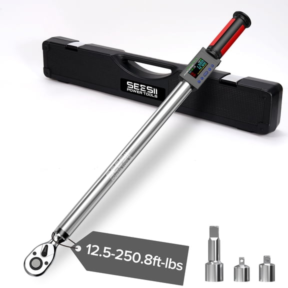 Seesii Digital Torque Wrench 1/2" Drive(12.5-250.8ft-lbs/17-340N.m), 2% Torque Accuracy Electric Torque Wrench with 3 Adjustable Modes, Torque Wrench Digital with Buzzer LED Flash