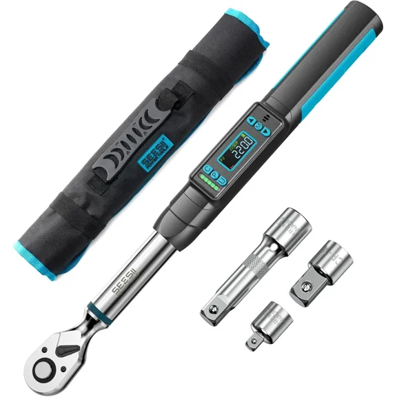 Seesii Digital Torque Wrench 3/8" Drive ,0220 Nm/0162 ft-lbs, LCD Display Electric Torque Wrench 2% Accuracy LED & Buzzer Dual Alarm