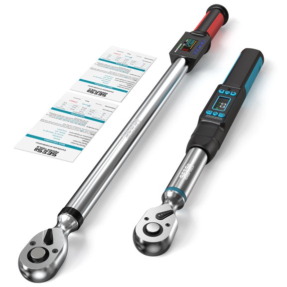 SEESII Digital Torque Wrench Combo Set 1/2 & 3/8 Drive for Motorcycle Car Engine , 1/2" (17340N.m/12.5250.8ft-lbs) & 3/8" (0220N.m/0162ft-lbs), 2% Accuracy Electronic Torque Wrench Set