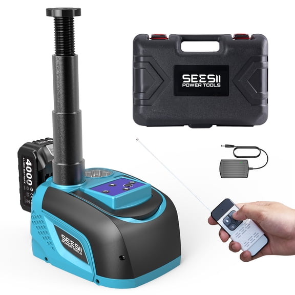 Seesii Electric Car Jack Battery-Powered, 5Ton 21V Cordless Car Hydraulic Jack with 4.0Ah Battery & Remote Control, Portable Emergency Tire Change Tool for SUV Sedan Vehicle MPV Pickup Truck Repair