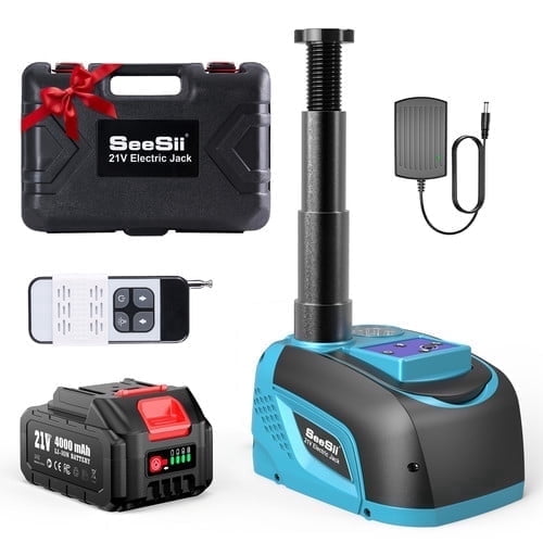 Seesii Electric Car Jack Battery-Powered, 5Ton 21V Cordless Car Hydraulic Jack with 4.0Ah Battery & Remote Control, Portable Emergency Tire Change Tool for SUV Sedan Vehicle MPV Pickup Truck Repair