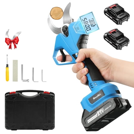 Seesii Upgraded Electric Pruning Shears,1.6" Cutting Diameter Cordless Power Pruner with LCD Display, Pruning Shears with 2000mAh*2 Rechargeable Batteries for Garden Tree Pruner Branch, Gifts