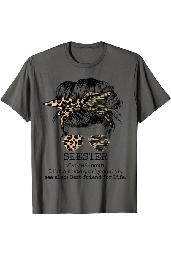 Seester Definition Messy Bun Camo Cheetah T-Shirt
